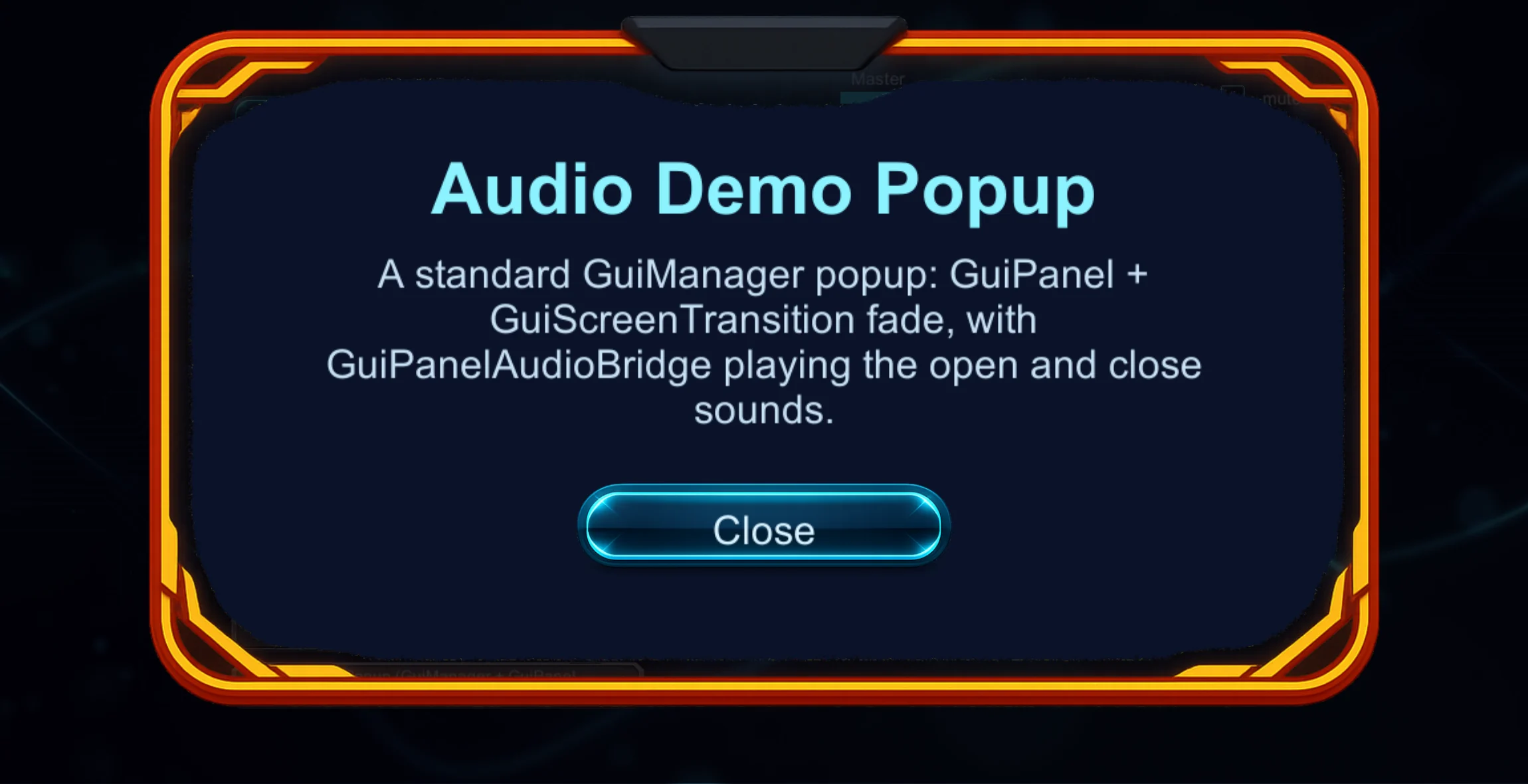 Audio demo popup opened by the GUI Manager