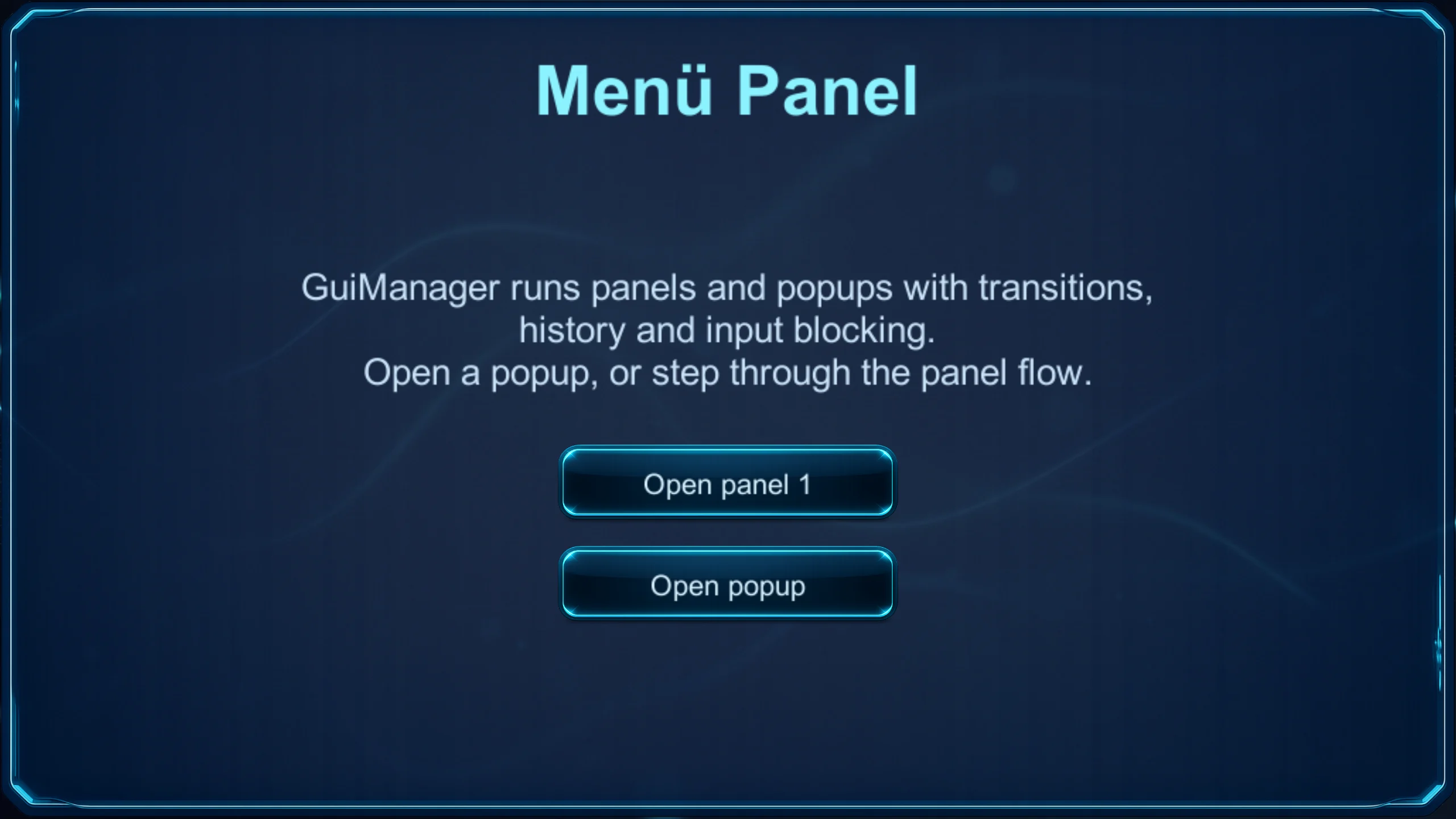 GUI Manager 2D demo menu panel