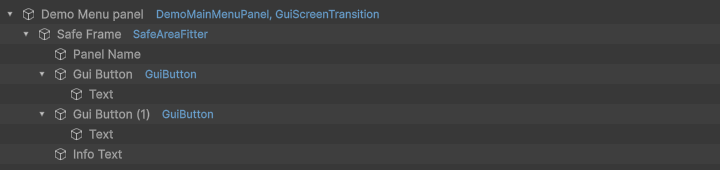 The menu panel prefab