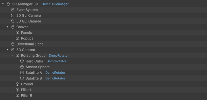 Gui Manager 3D prefab hierarchy