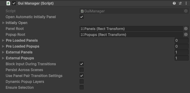 GuiManager component (Gui Manager object)